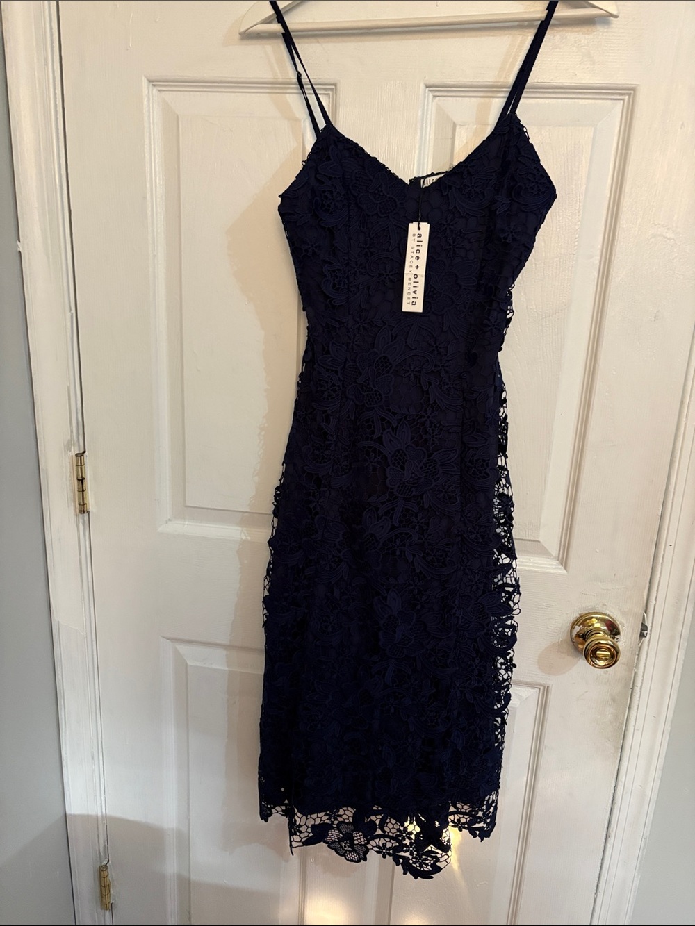 Alice + Olivia Navy Floral Lace Midi Dress